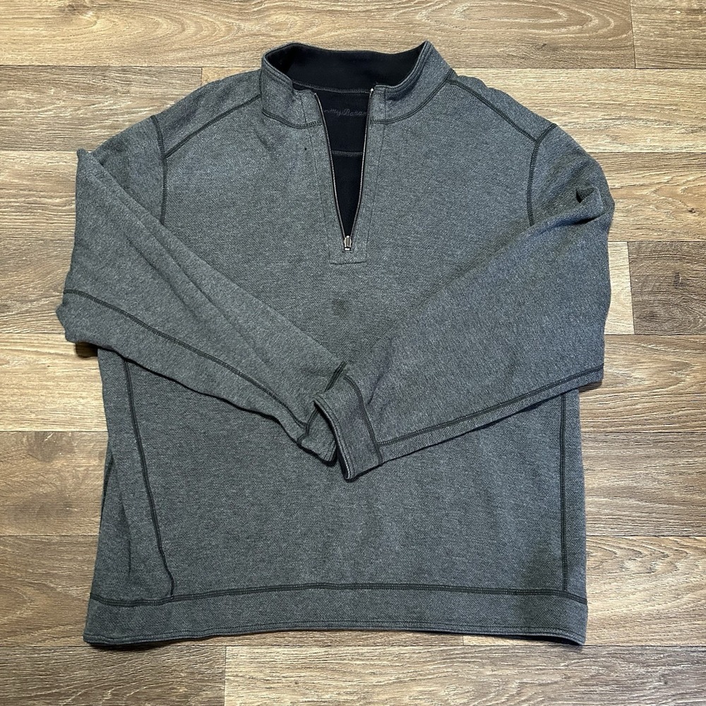 Tommy Bahama Quarter Zip Pullover Mens XL Gray Textured Long Sleeve Cotton Blend
